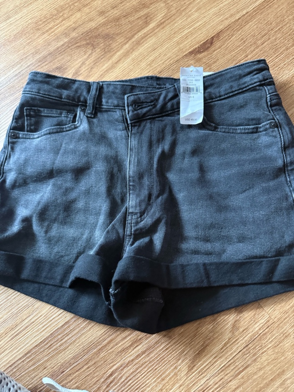American Eagle Outfitters Black Rolled-Hem Denim Shorts